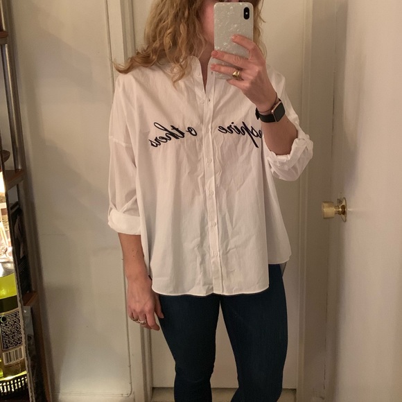 Zara Tops - ZARA relaxed fit embroidered boyfriend shirt